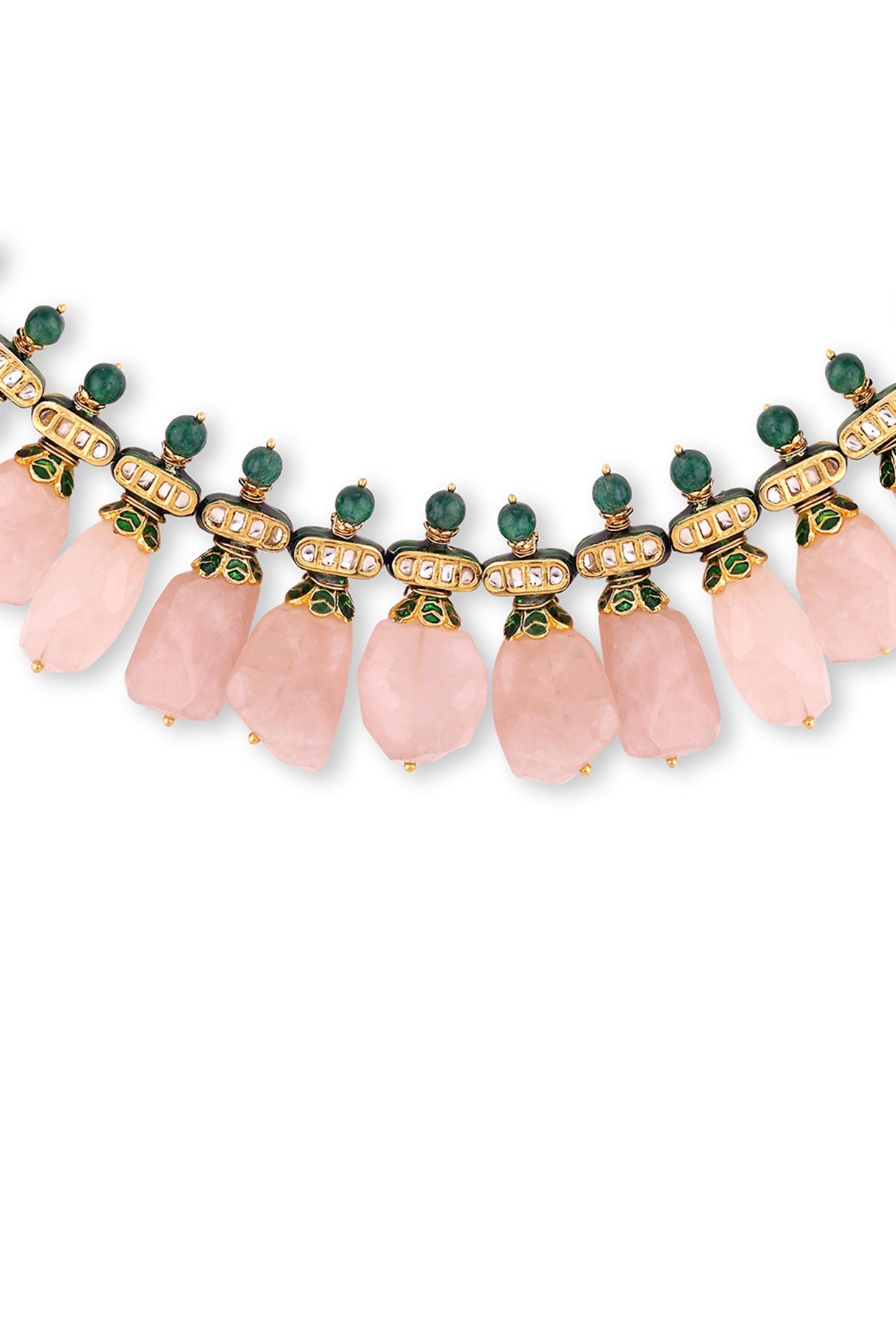 Gold Plated Pink Kundan Polki & Pearl Necklace In Sterling Silver