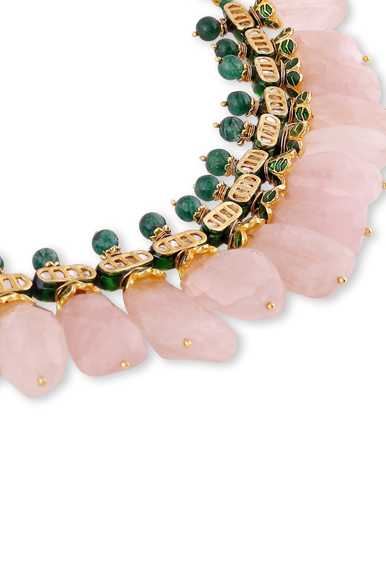 Gold Plated Pink Kundan Polki & Pearl Necklace In Sterling Silver