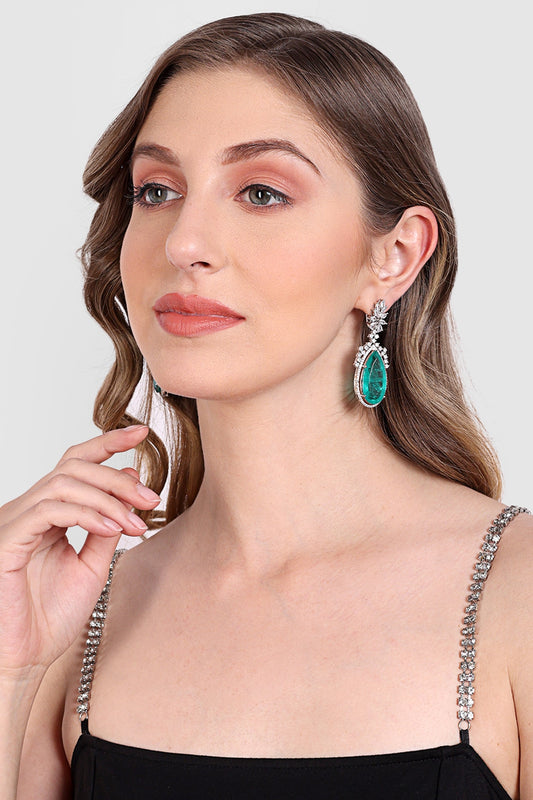 White Finish Sea Green Zircon Dangler Earrings