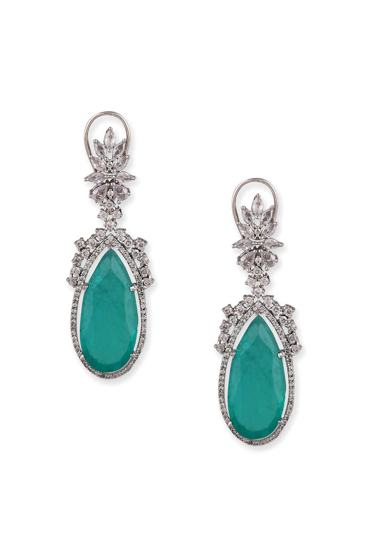 White Finish Sea Green Zircon Dangler Earrings