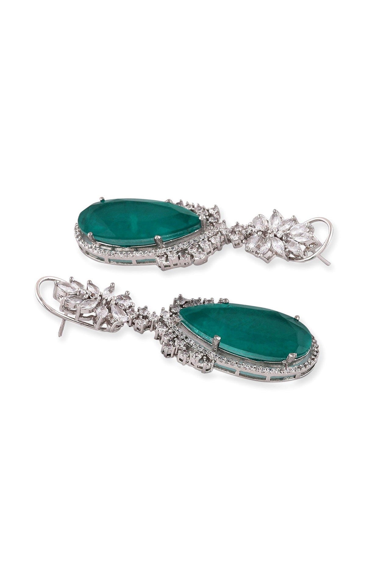 White Finish Sea Green Zircon Dangler Earrings