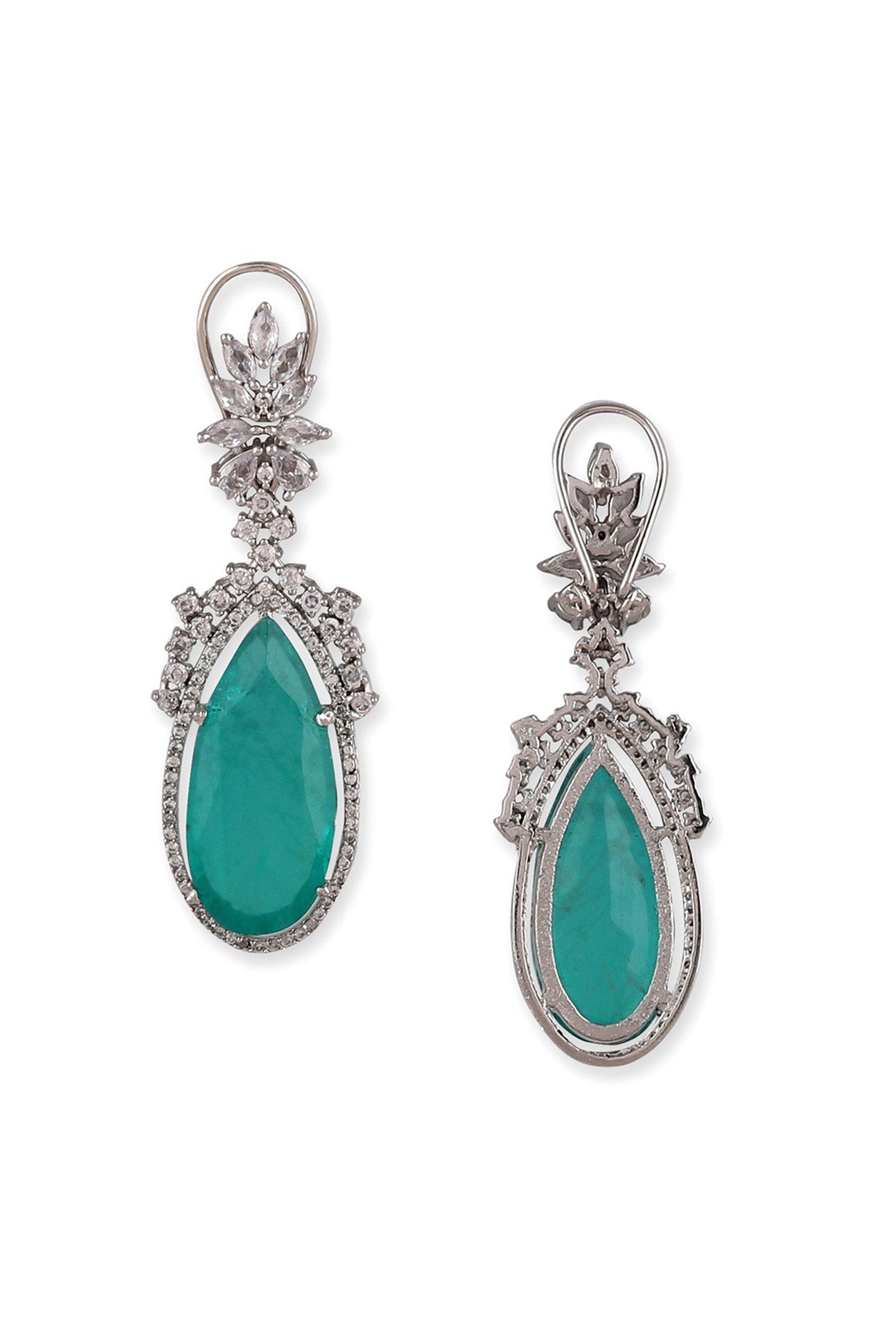 White Finish Sea Green Zircon Dangler Earrings