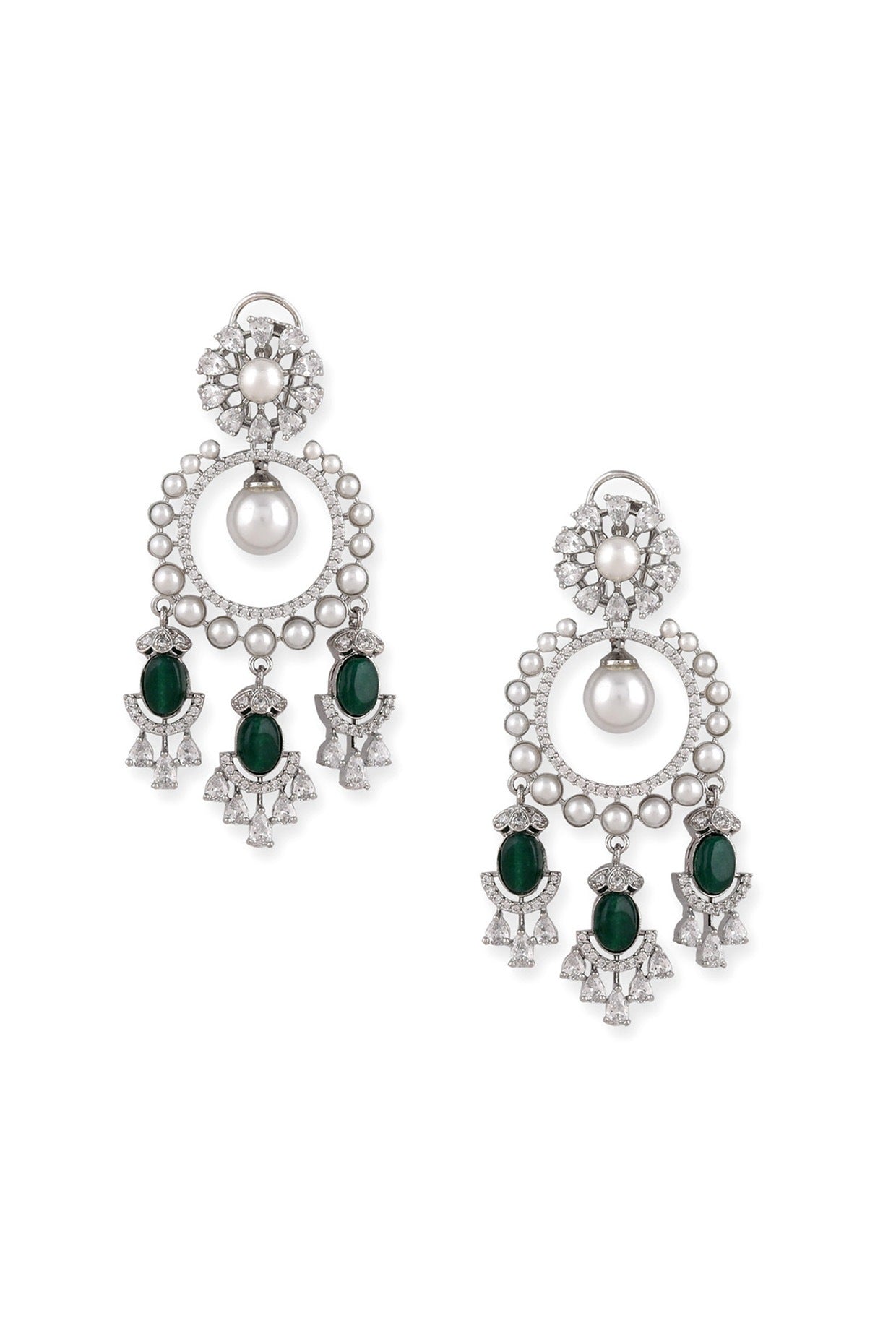 Gold Plated Green Kundan Polki & Pearl Chandbali Earrings