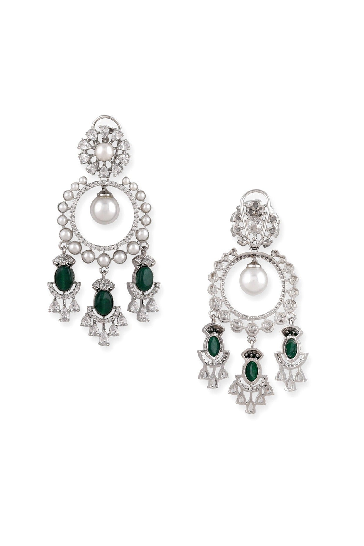 Gold Plated Green Kundan Polki & Pearl Chandbali Earrings