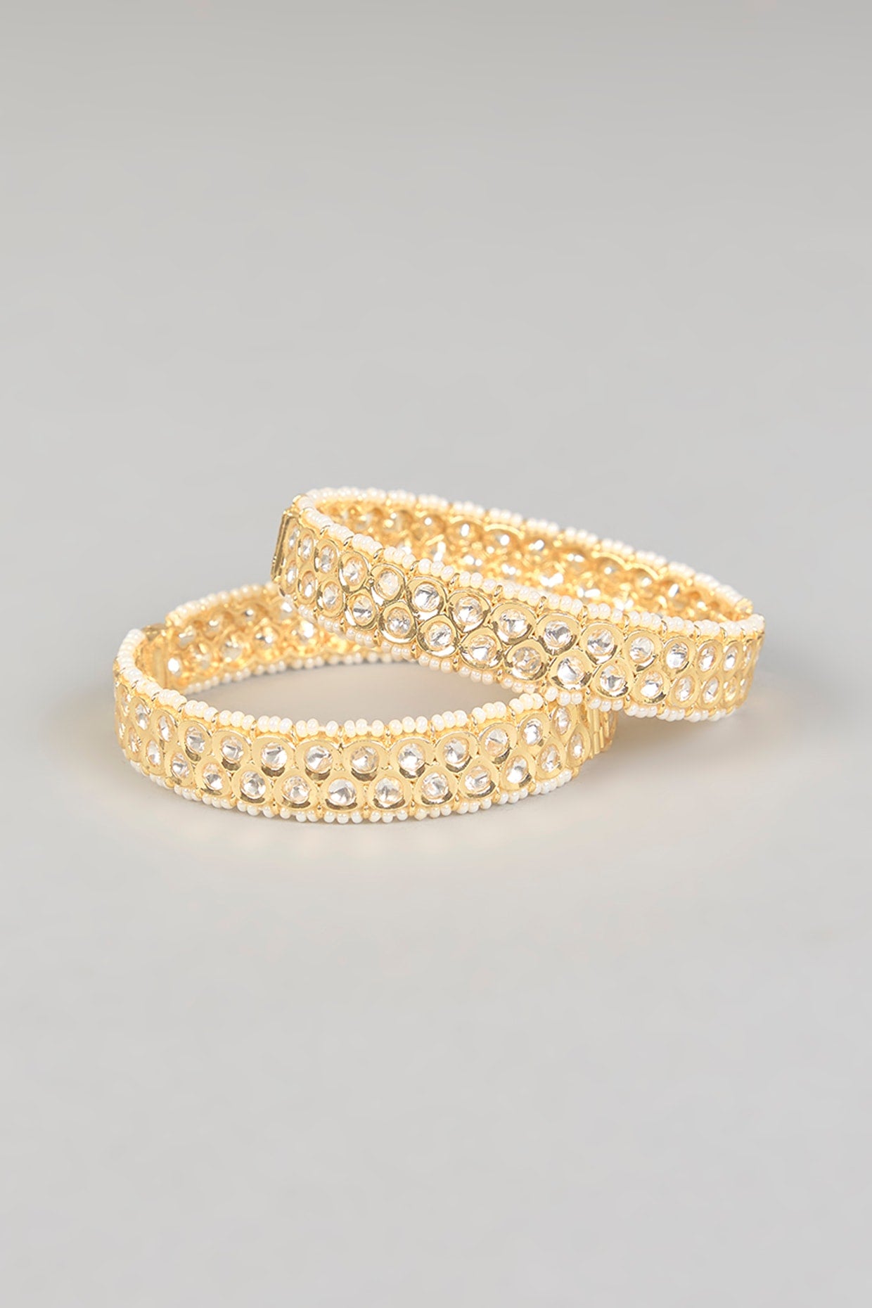 Gold Finish Zircon & Kundan Polki Bangles (Set of 2)