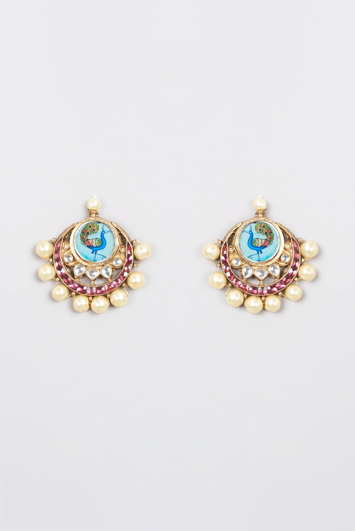 Gold Plated Kundan Polki & Pearl Dangler Earrings