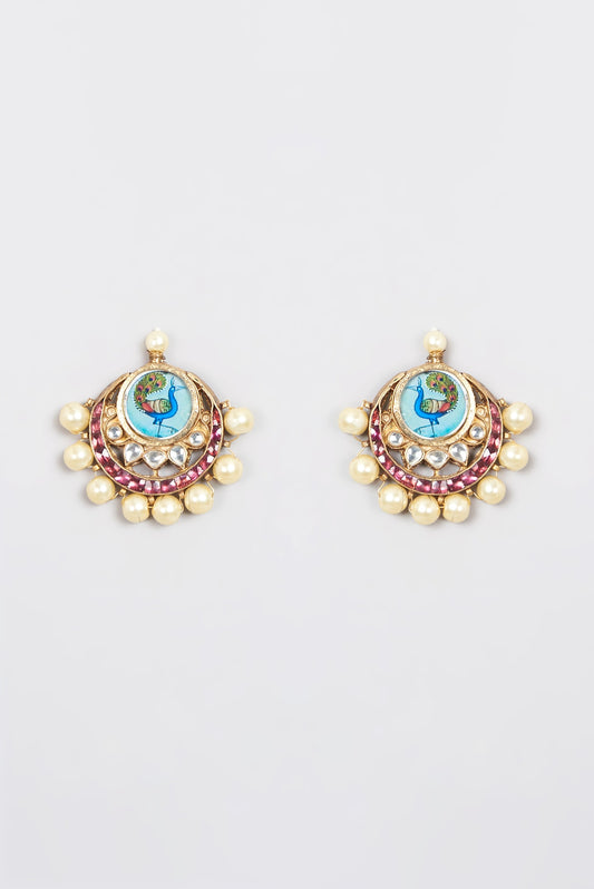 Gold Plated Kundan Polki & Pearl Dangler Earrings