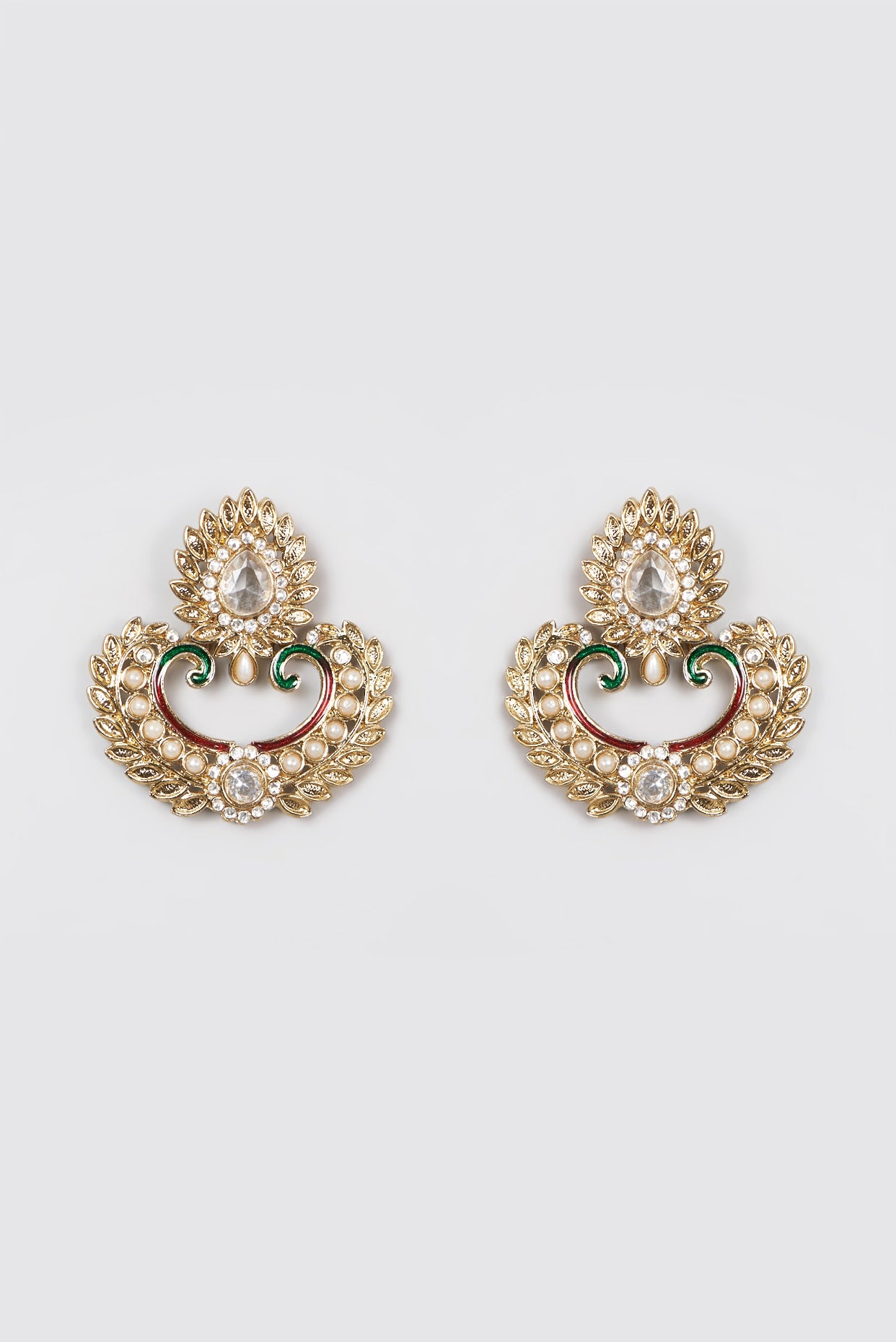 Gold Plated Kundan Polki & Pearl Dangler Earrings