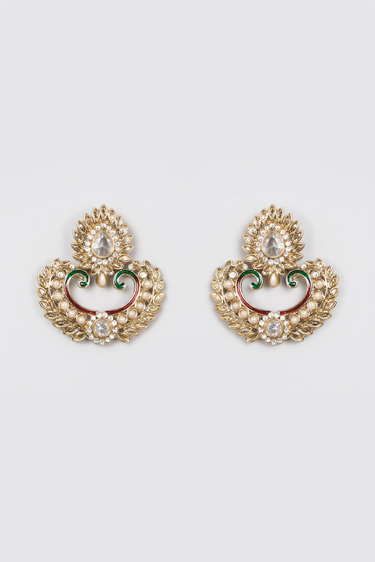 Gold Plated Kundan Polki & Pearl Dangler Earrings