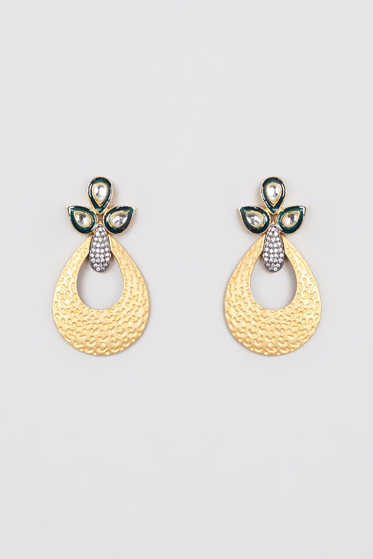 Gold Plated Kundan Polki & Pearl Dangler Earrings