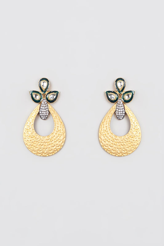 Gold Plated Kundan Polki & Pearl Dangler Earrings