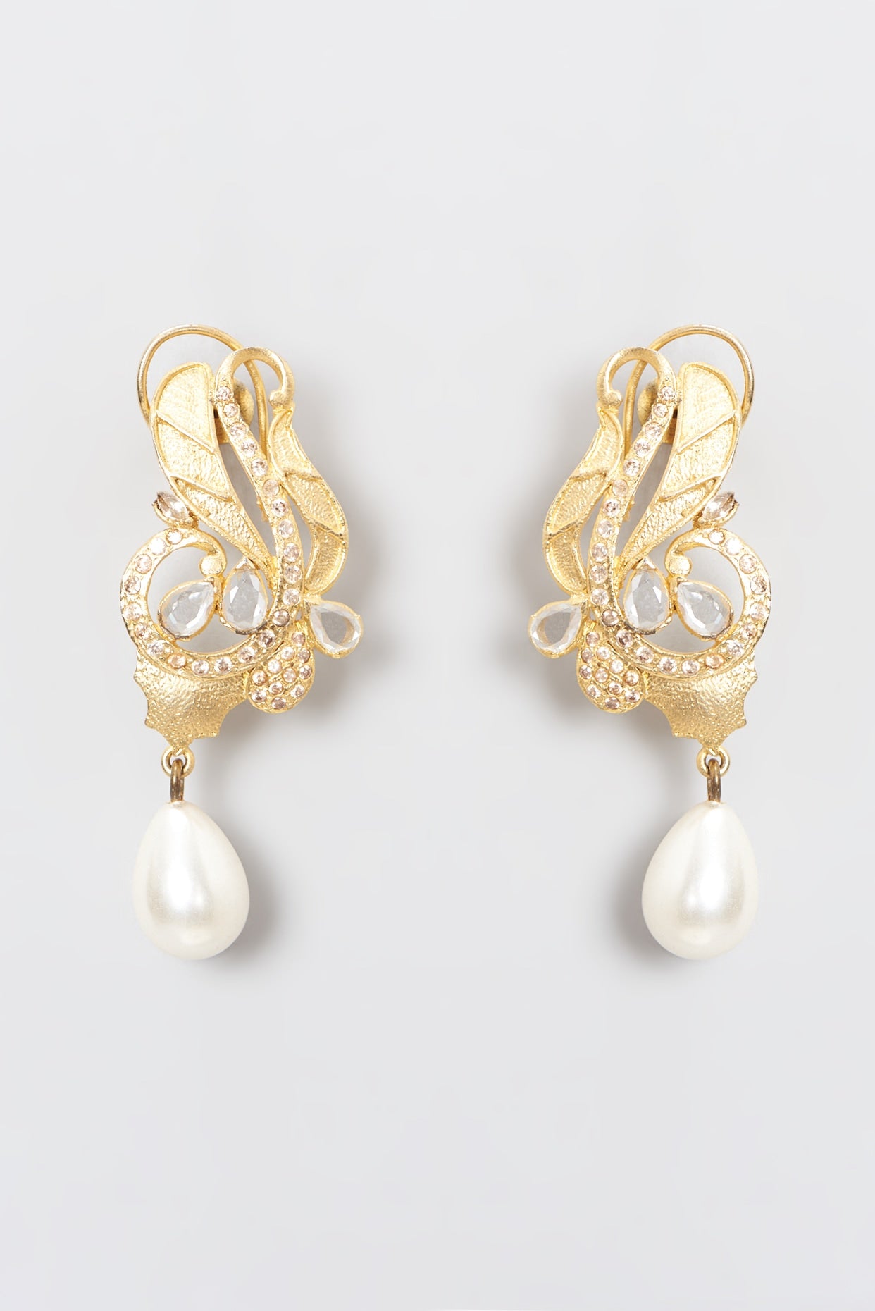 Gold Plated Kundan Polki & Pearl Dangler Earrings