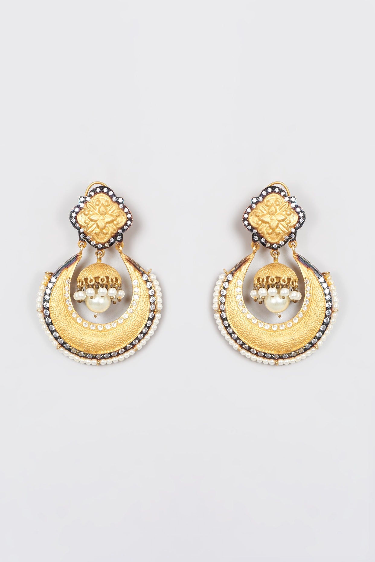 Gold Plated Kundan Polki & Pearl Dangler Earrings