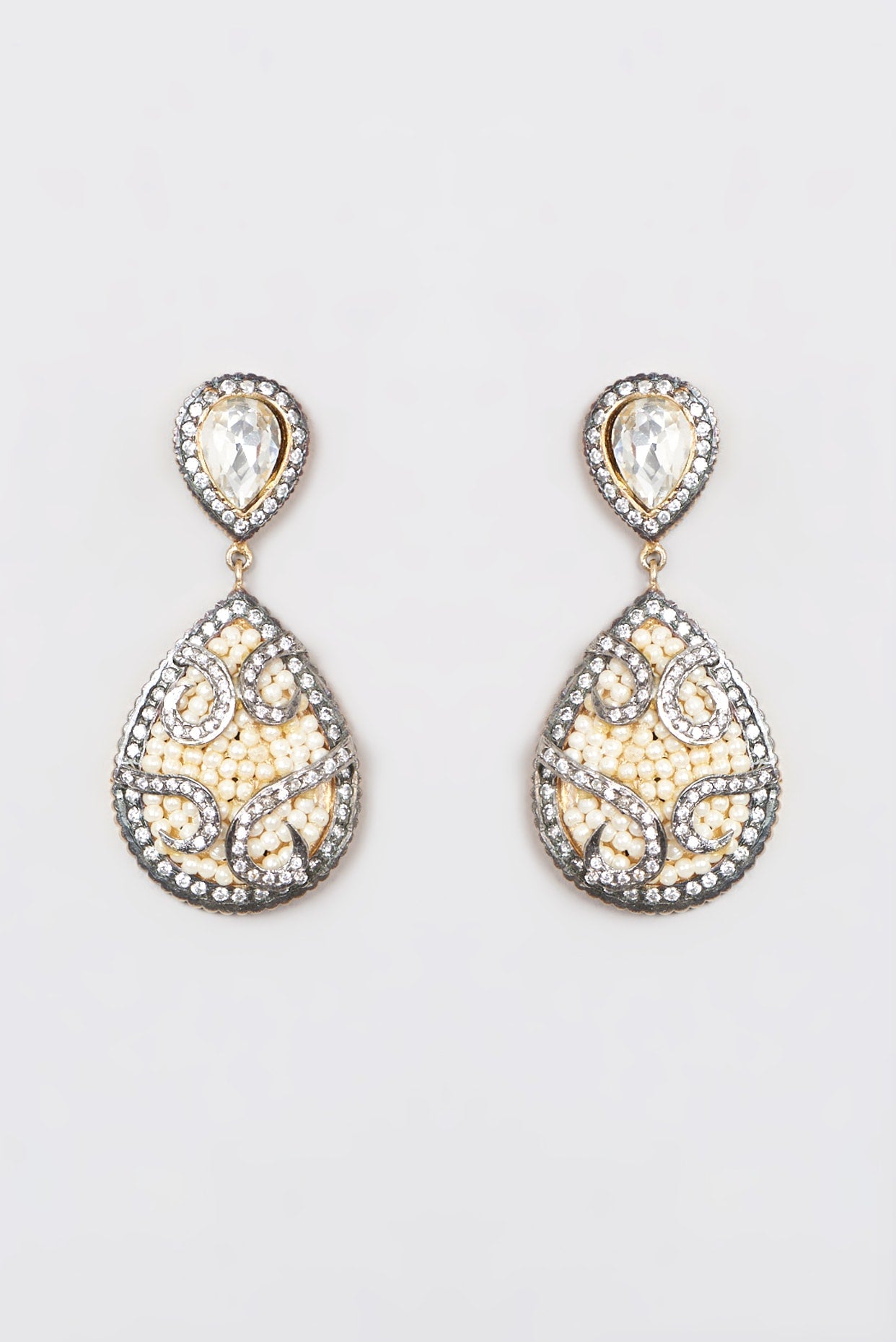 White Finish Kundan Polki Dangler Earrings