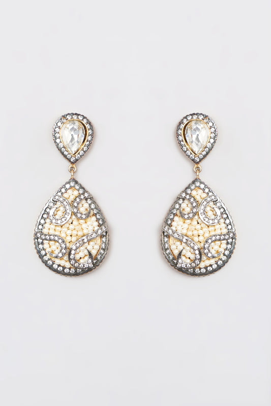 White Finish Kundan Polki Dangler Earrings