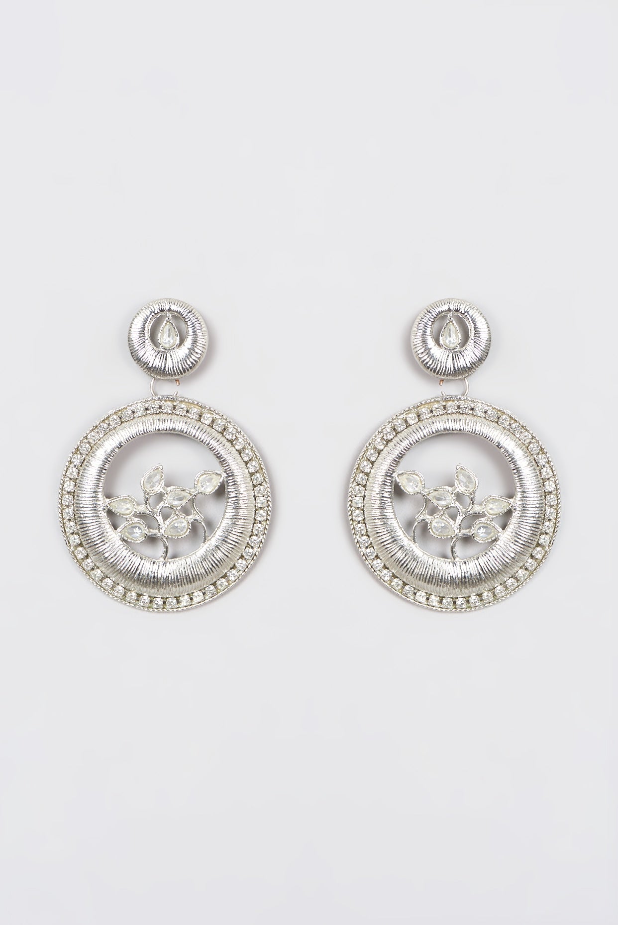 White Finish Kundan Polki Dangler Earrings