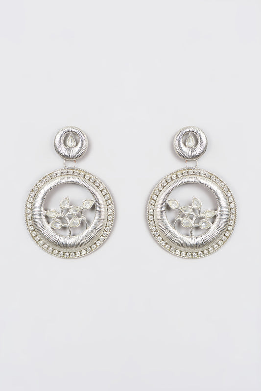 White Finish Kundan Polki Dangler Earrings