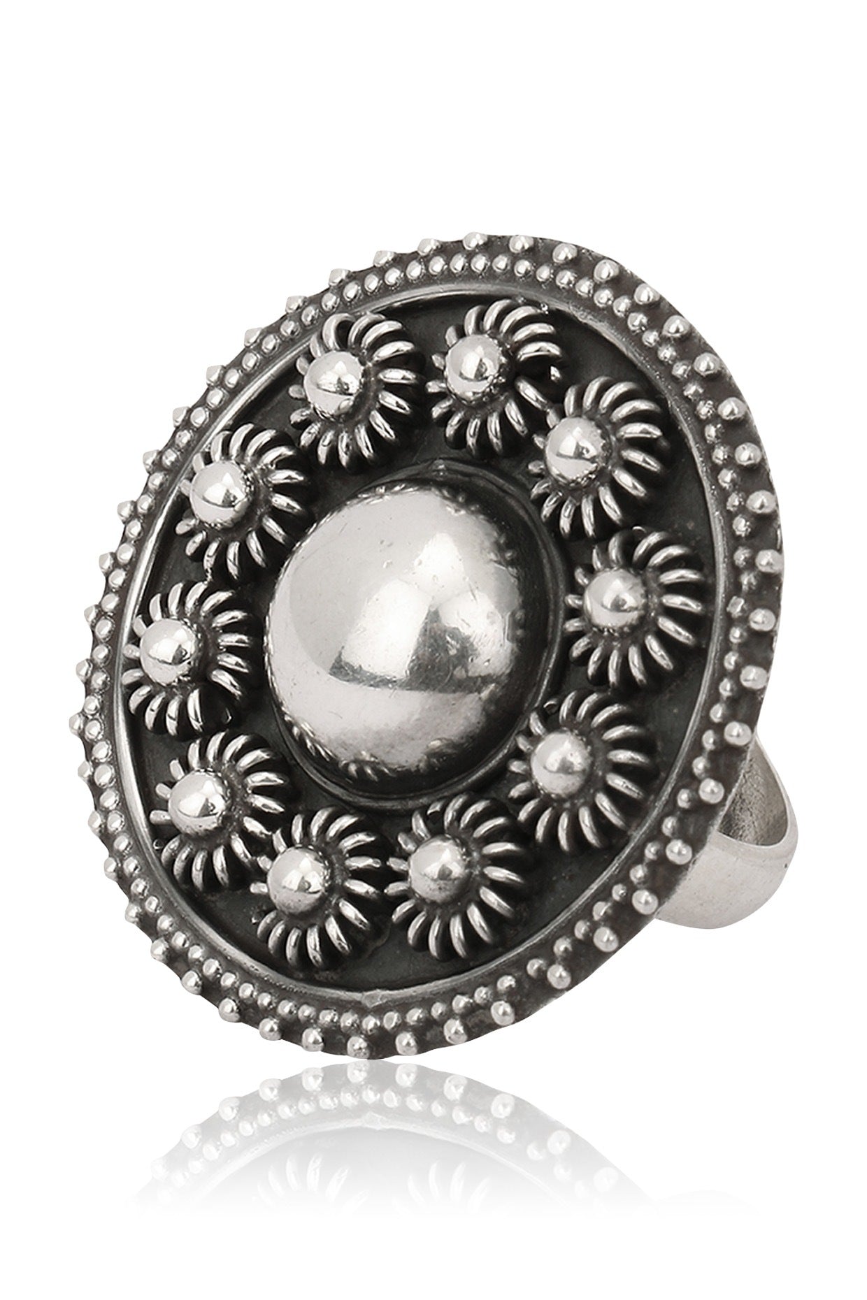 Antique Silver Finish Flower Ring