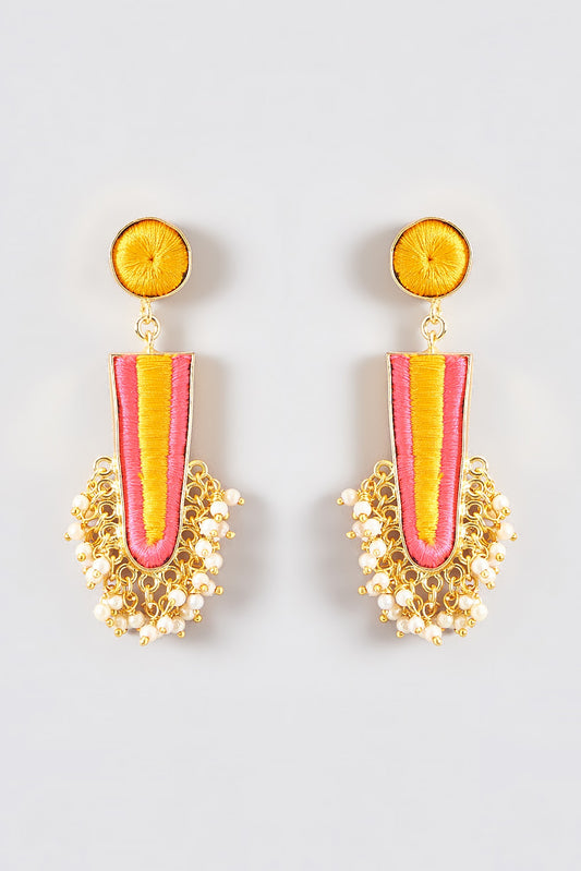 Gold Finish Silk Thread Embroidered Dangler Earrings