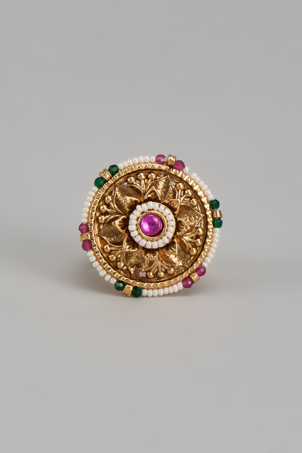 Gold Finish Kundan Polki Ring