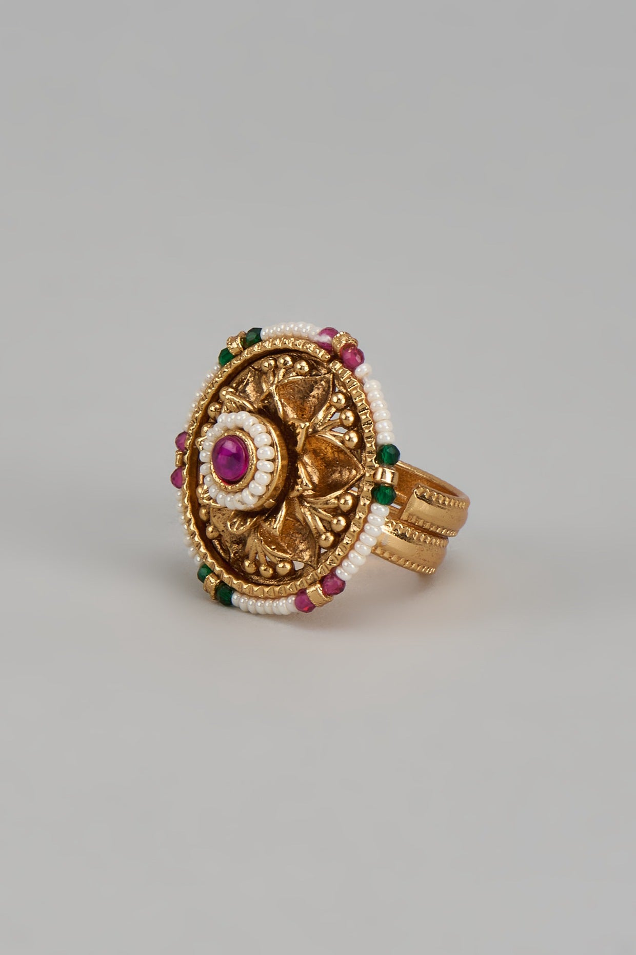 Gold Finish Kundan Polki Ring