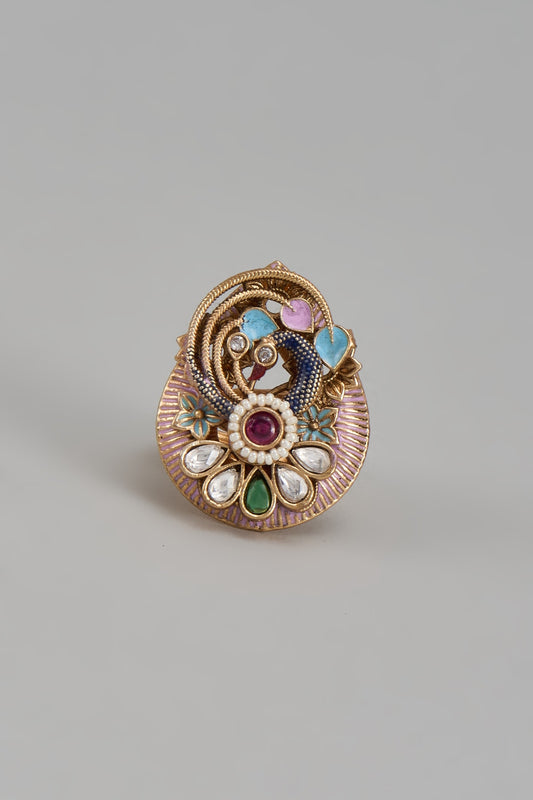 Gold Finish Kundan Polki Ring