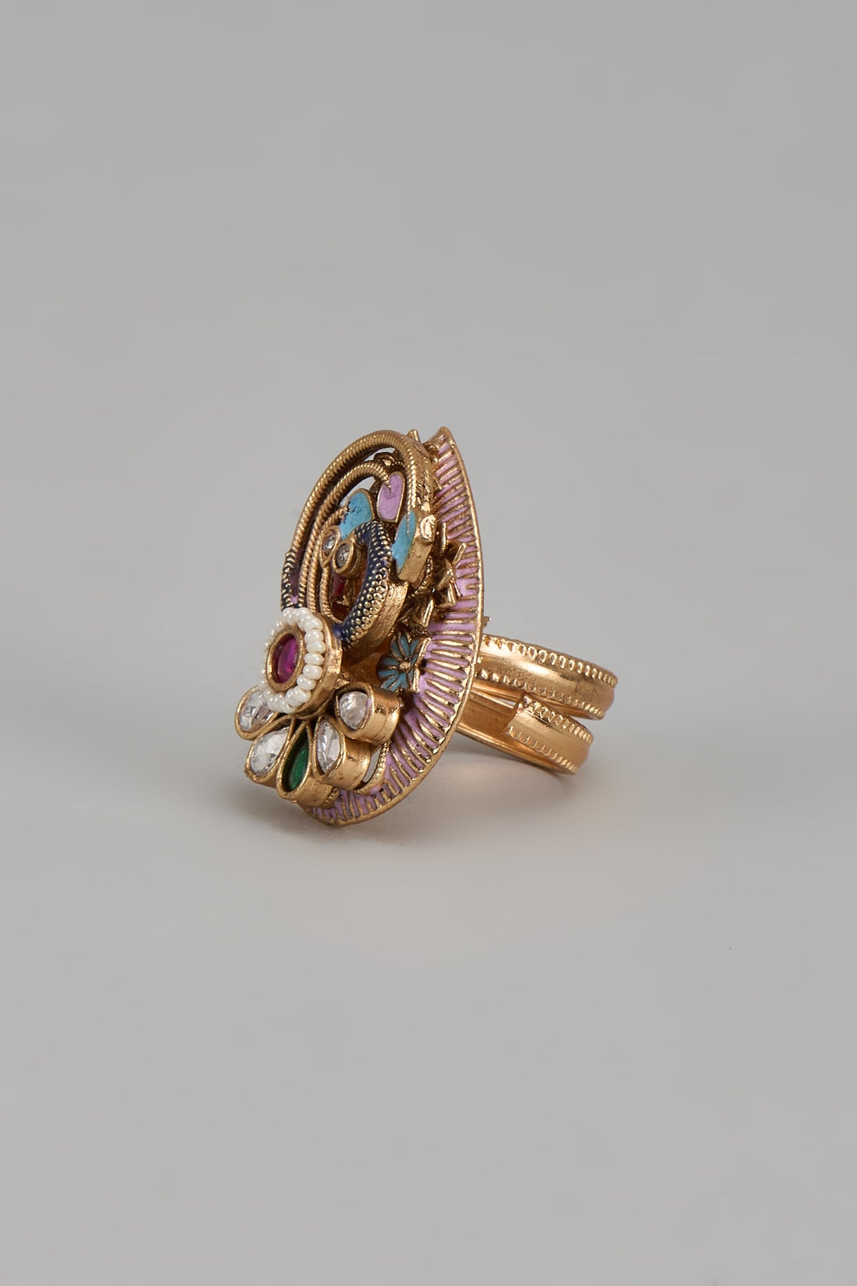 Gold Finish Kundan Polki Ring