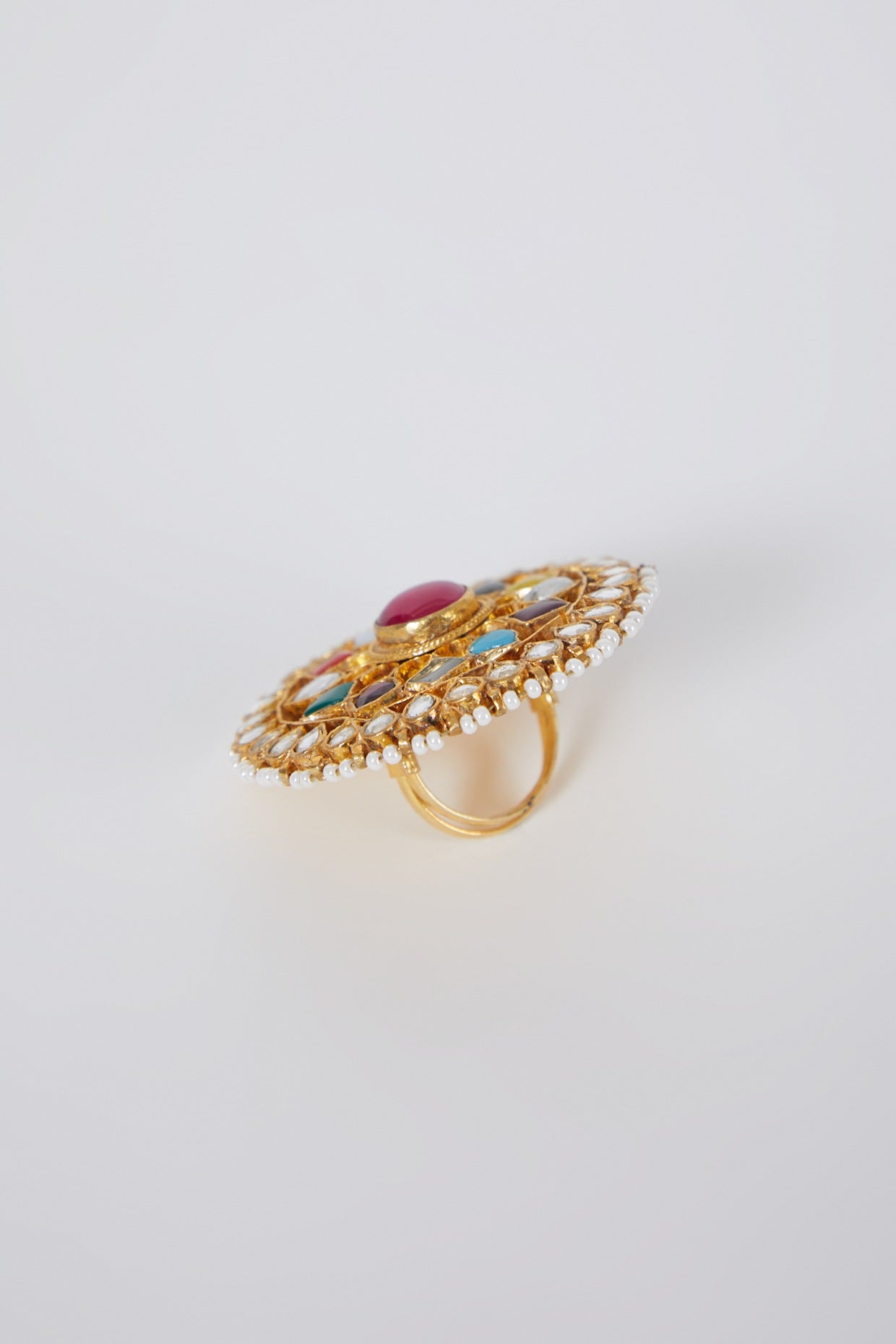 Gold Finish Navratna Stone Ring