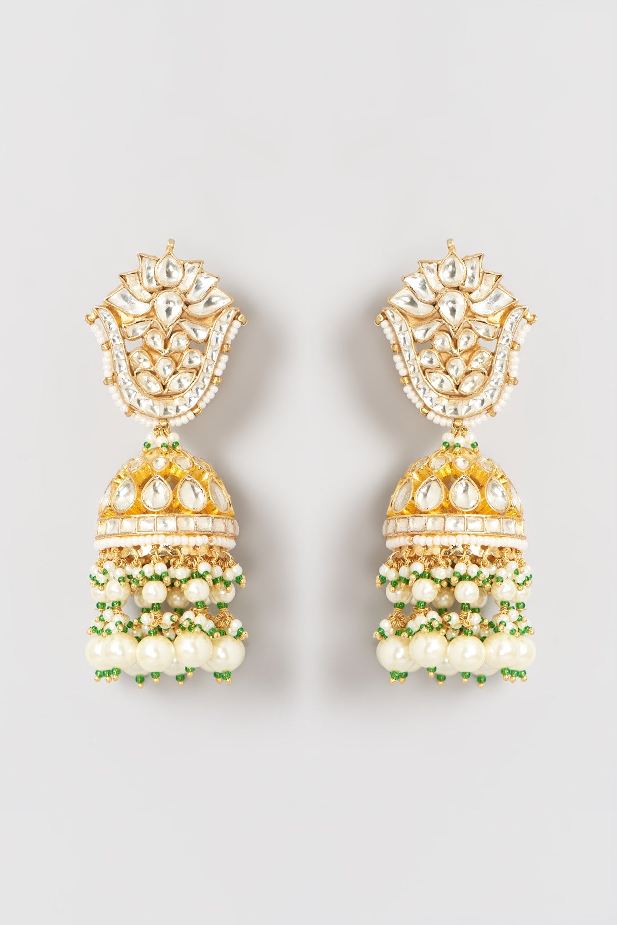 Gold Finish Kundan Polki & Pearl Dangler Earrings