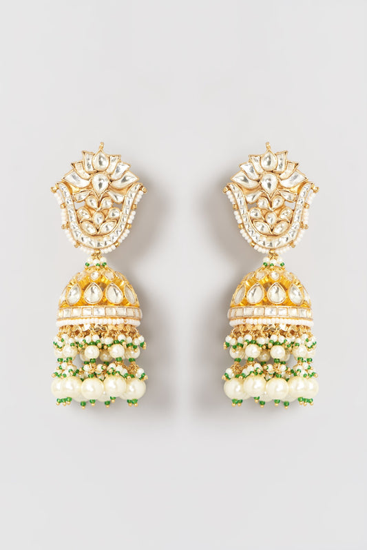 Gold Finish Kundan Polki & Pearl Dangler Earrings