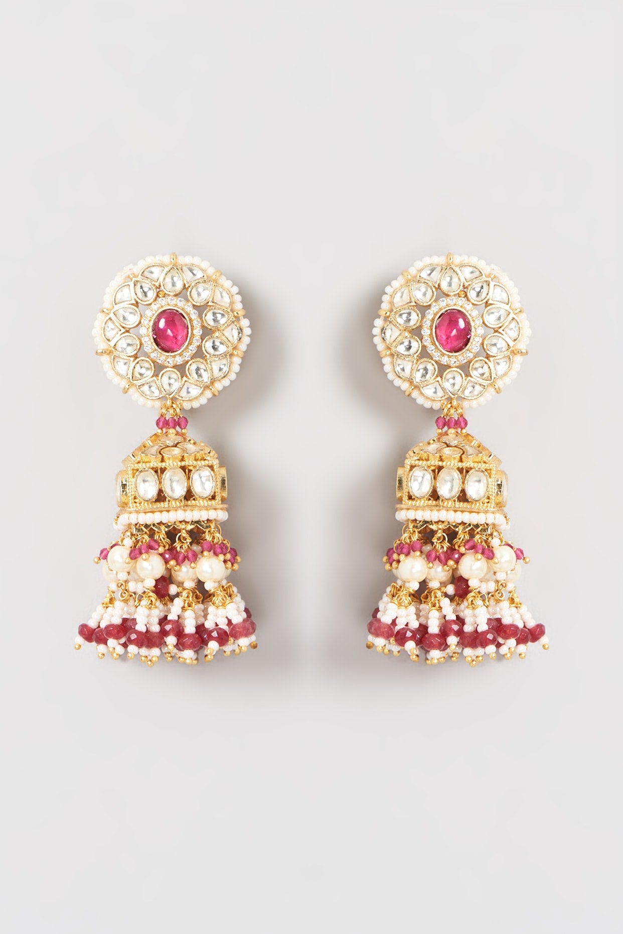 Gold Finish Kundan Polki & Pearl Dangler Earrings