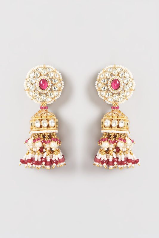 Gold Finish Kundan Polki & Pearl Dangler Earrings