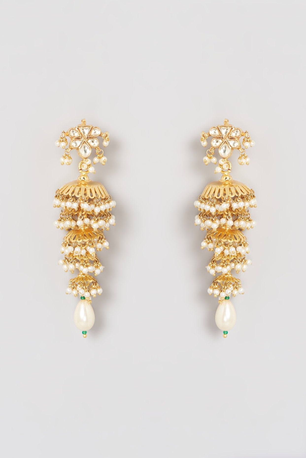 Gold Finish Kundan Polki & Pearl Dangler Earrings