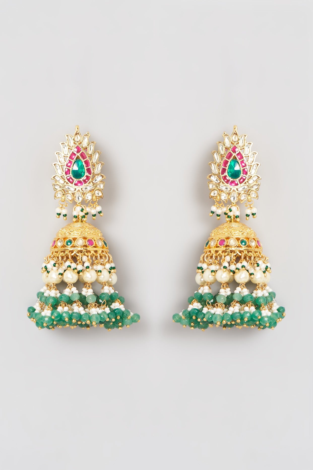 Gold Finish Kundan Polki & Pearl Dangler Earrings