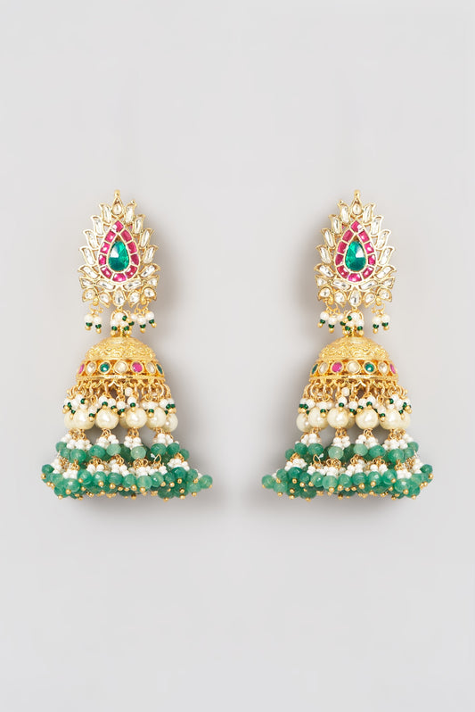 Gold Finish Kundan Polki & Pearl Dangler Earrings