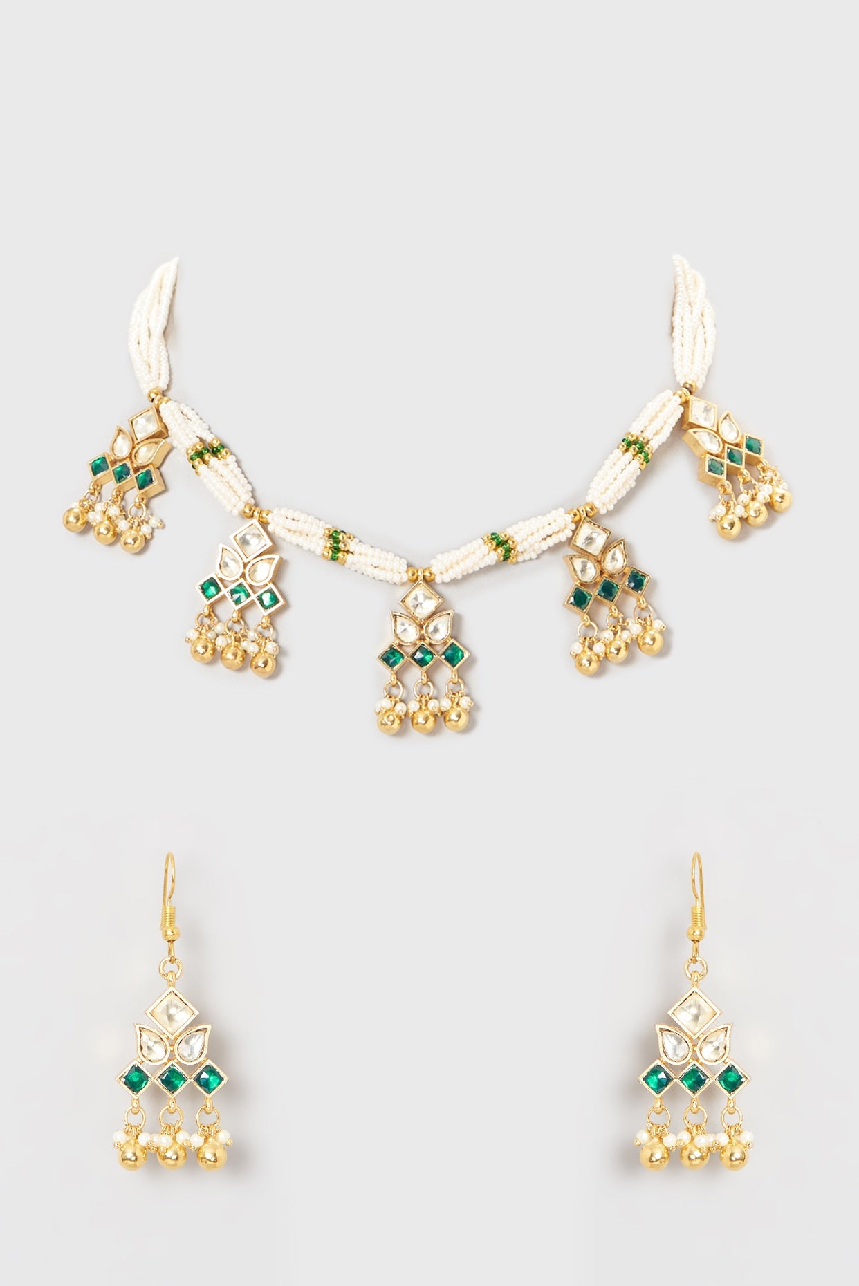 Gold Finish Kundan Polki & Pearl Necklace Set