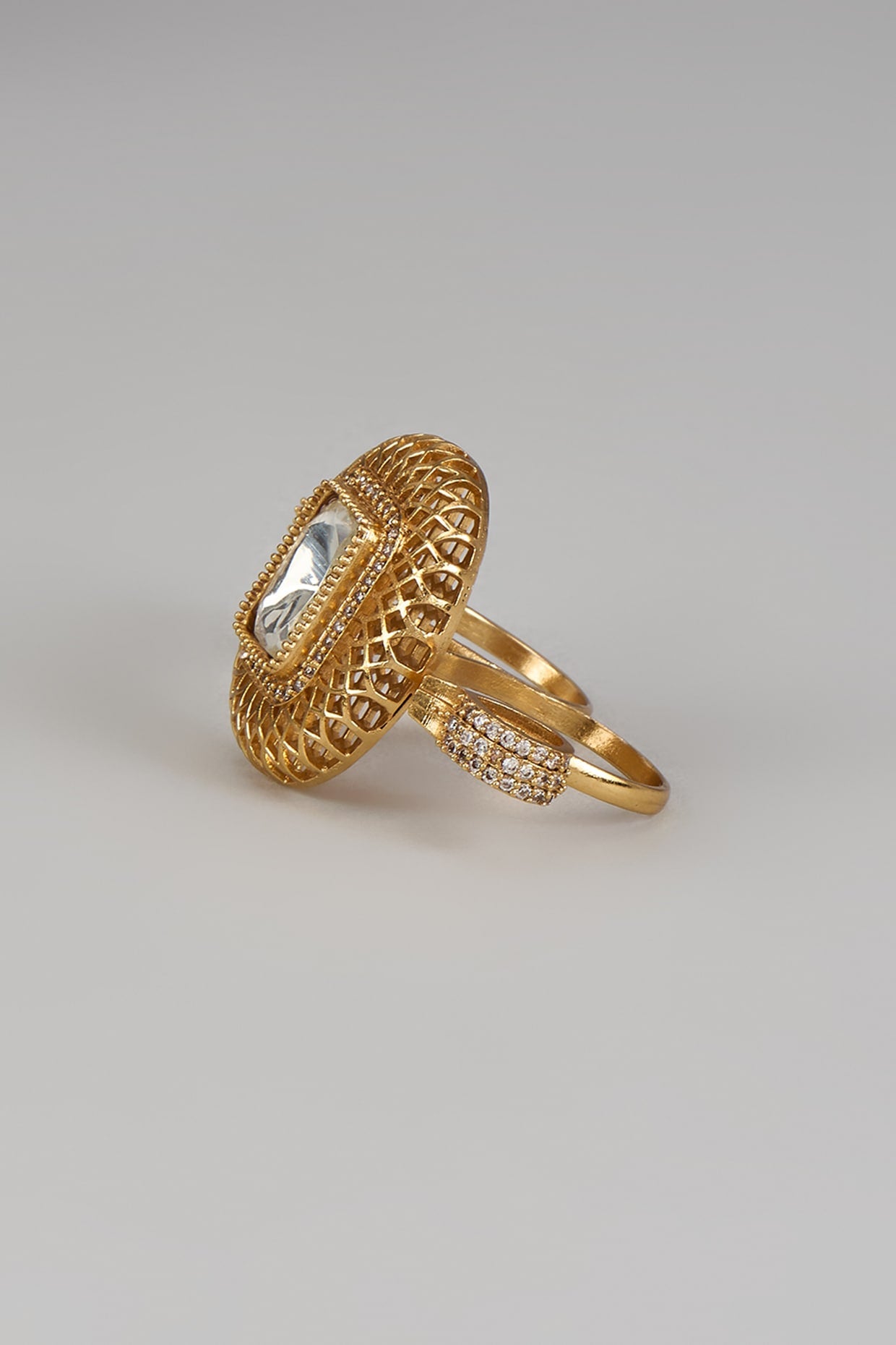 Gold Finish Kundan Polki Ring