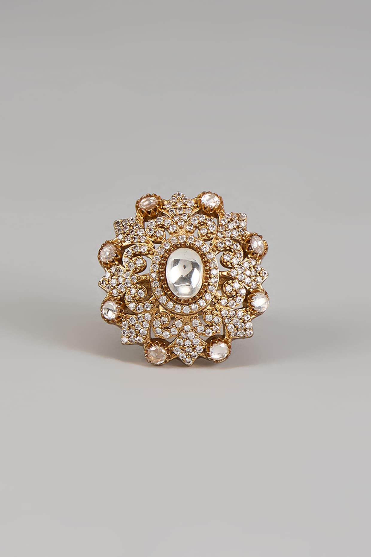 Gold Finish Kundan Polki & Zircon Ring