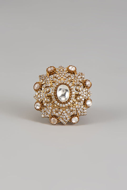 Gold Finish Kundan Polki & Zircon Ring