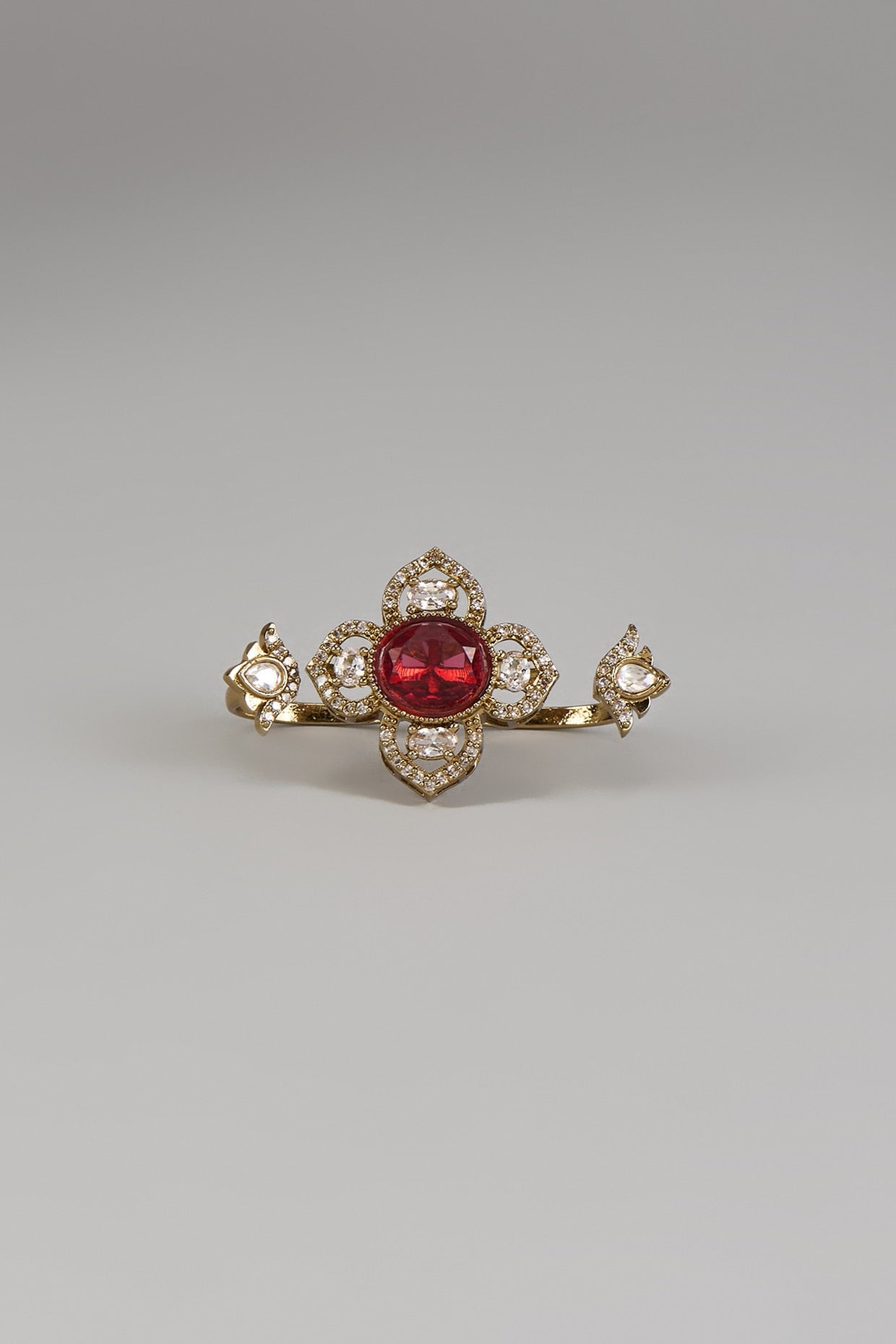 Gold Finish Red Zircon Ring