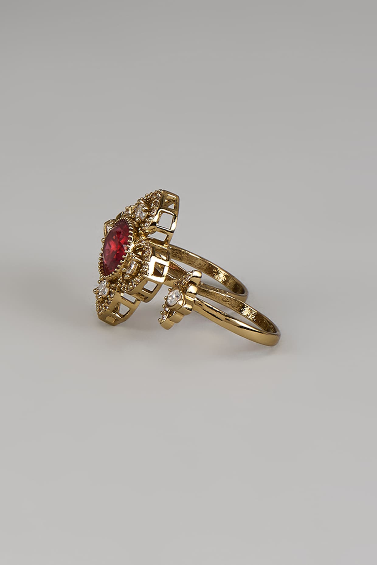 Gold Finish Red Zircon Ring