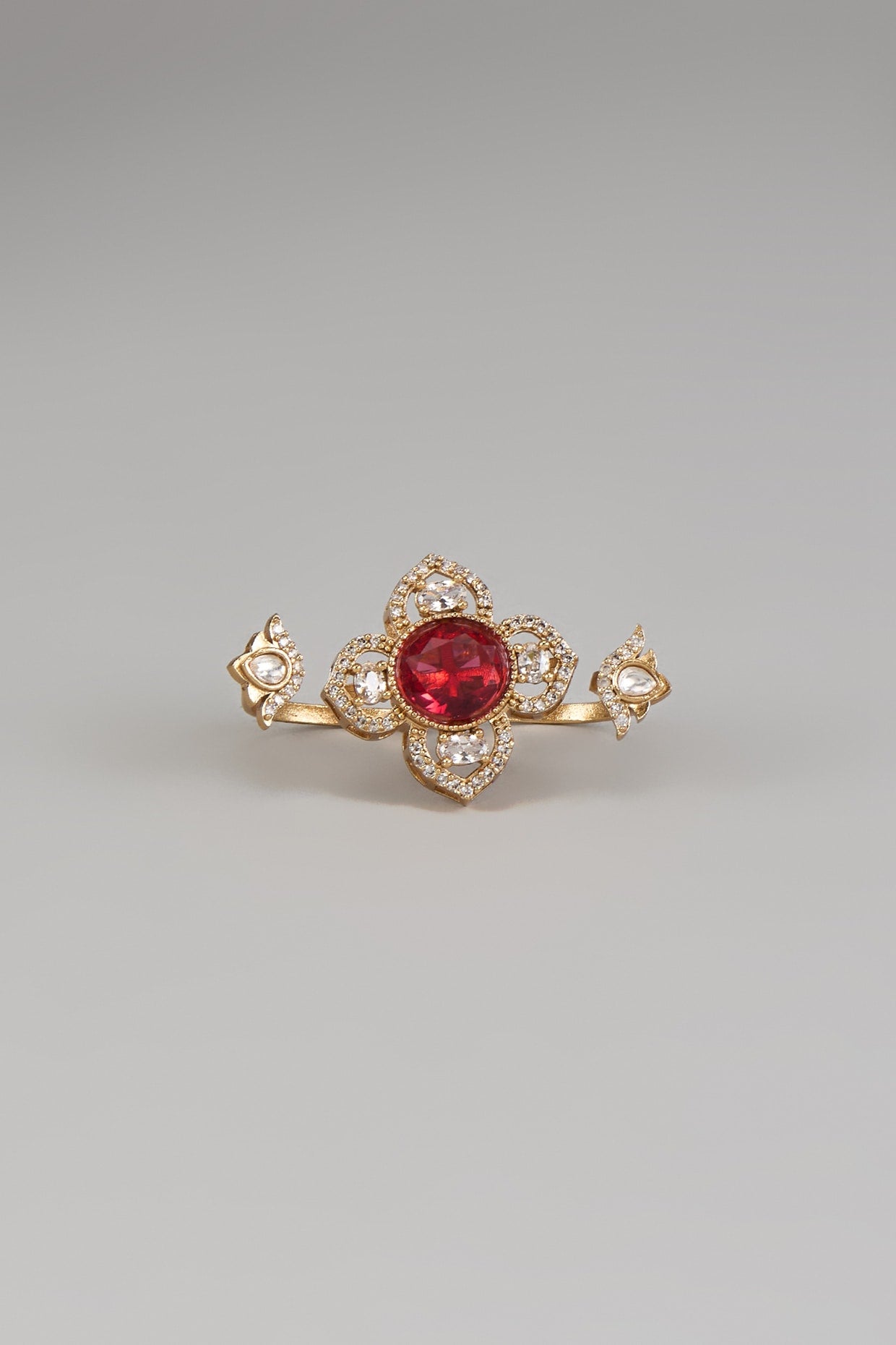 Gold Finish Red Zircon Ring