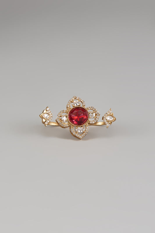 Gold Finish Red Zircon Ring