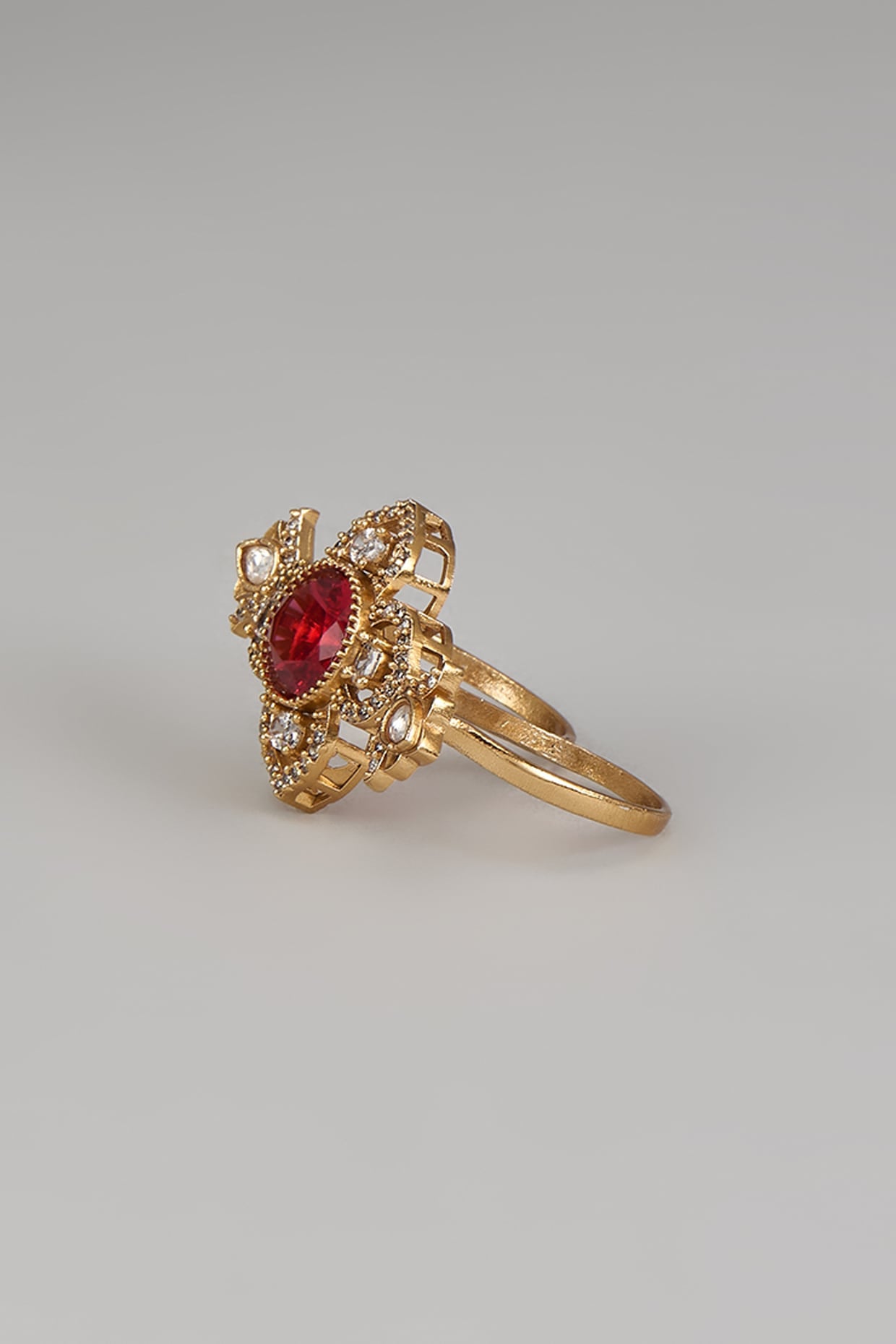 Gold Finish Red Zircon Ring