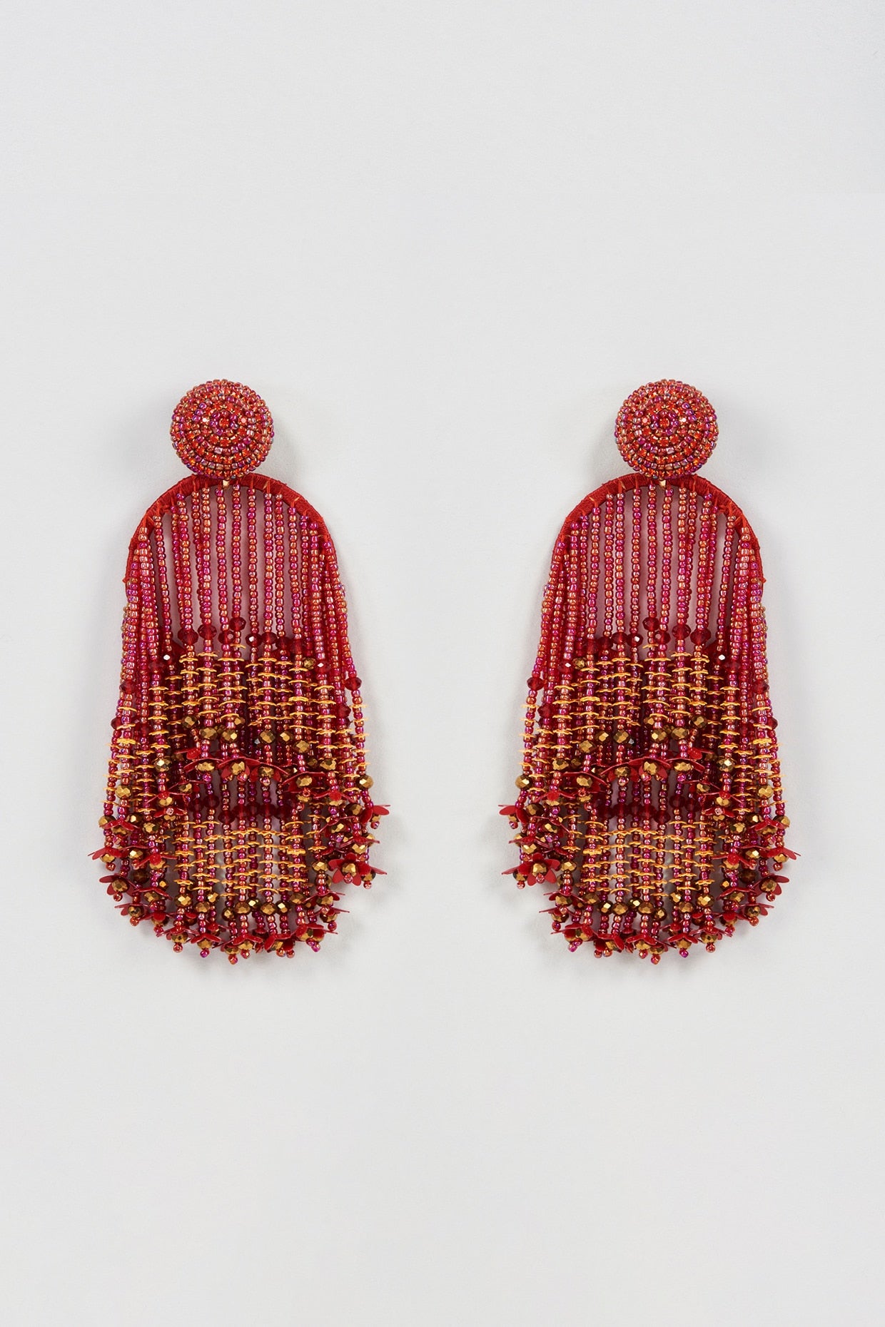 Two Tone Finish Red Beaded Dangler Earrings