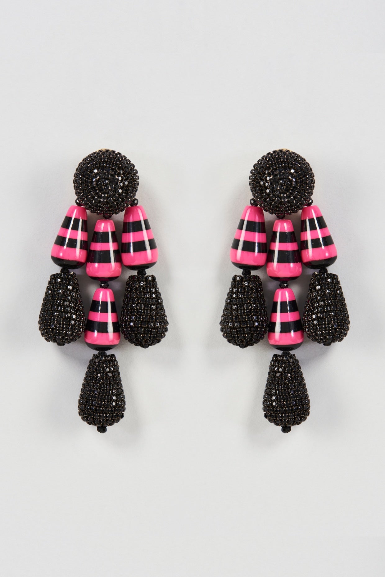 Two Tone Finish Black & Pink Crystal Dangler Earrings