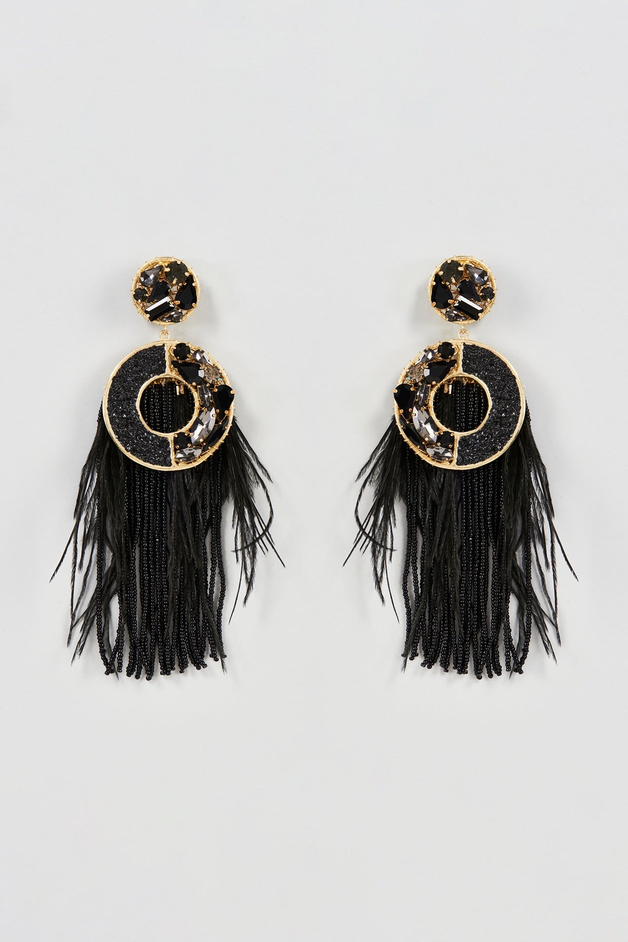 Two Tone Finish Black & Smoke Beaded Dangler Earrings