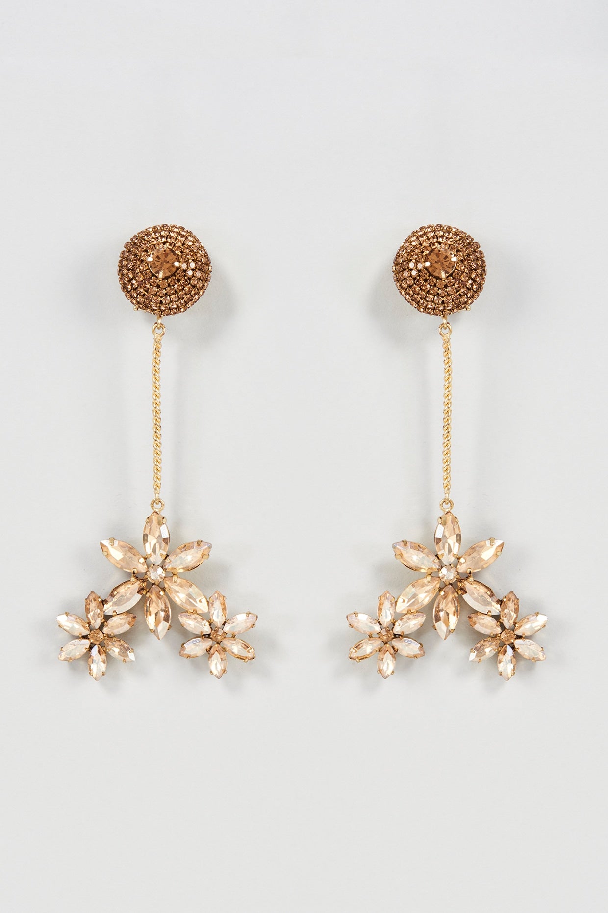 Gold Finish Floral Dangler Earrings