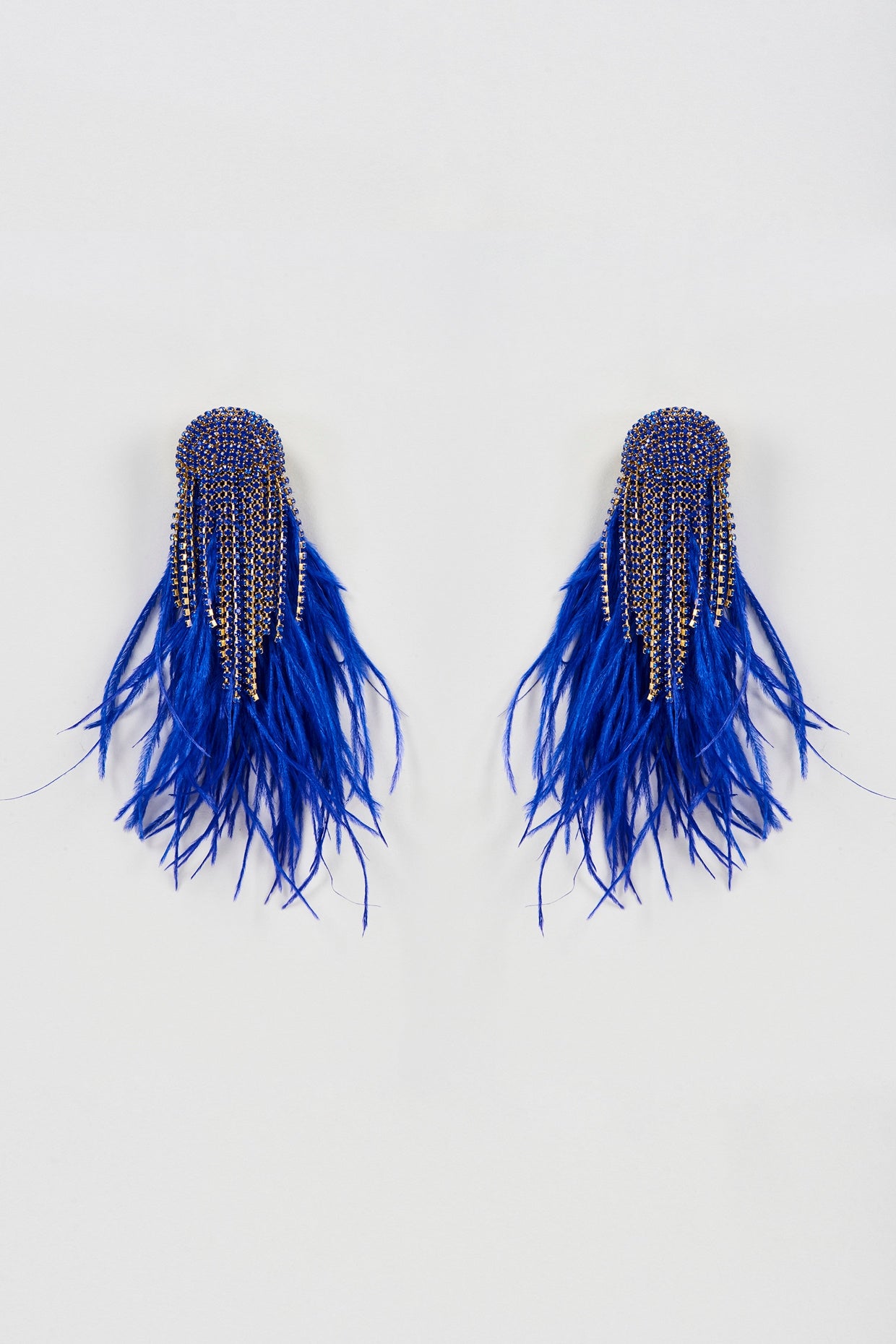 Two Tone Finish Royal Blue Feather Hanging Dangler Earrings