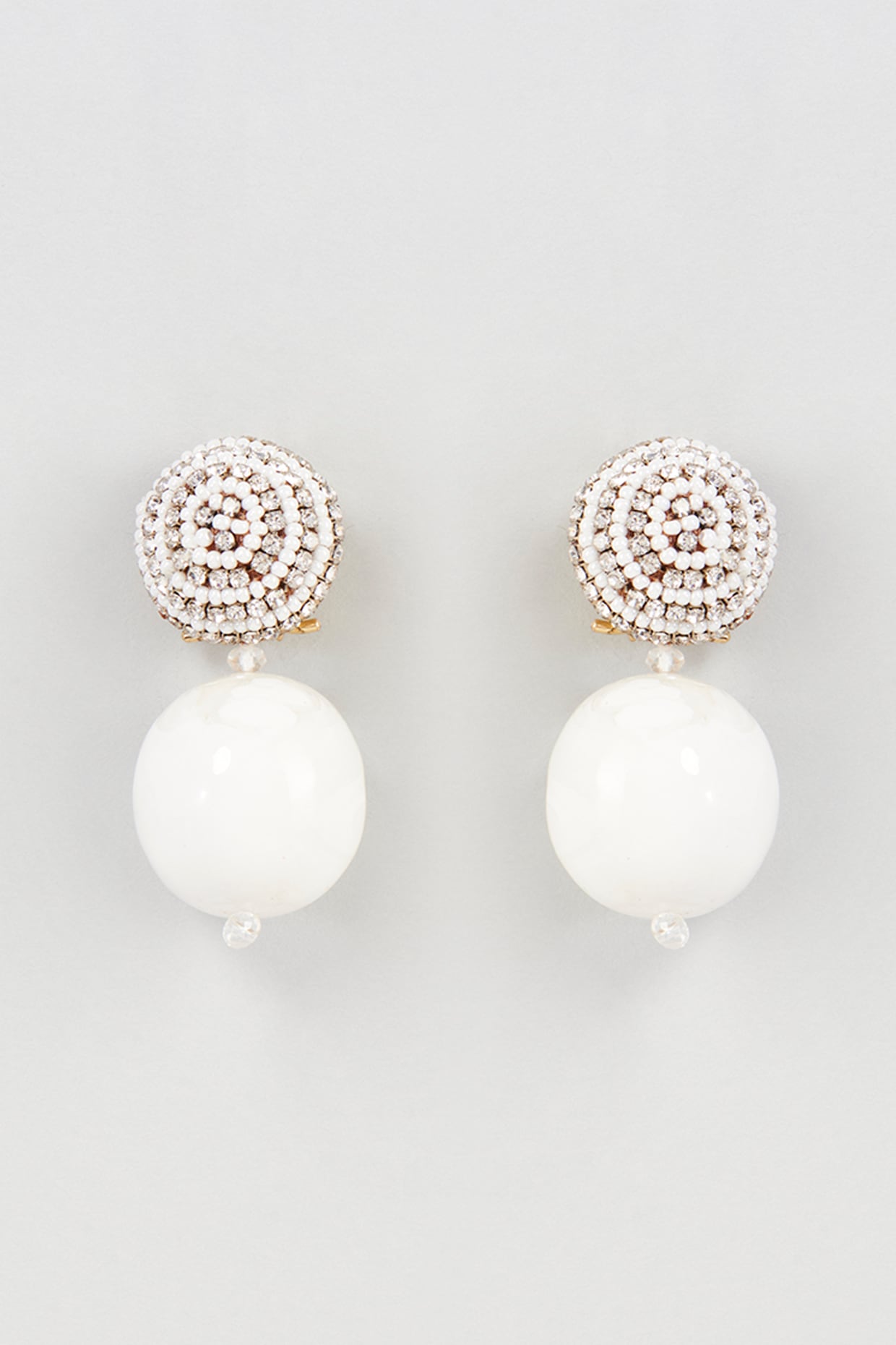 Two Tone Finish Crystal & Bead Drop Earrings